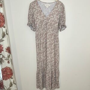 Saltwater LUXE Cream and Brown Flutter Sleeve Maxi Sundress